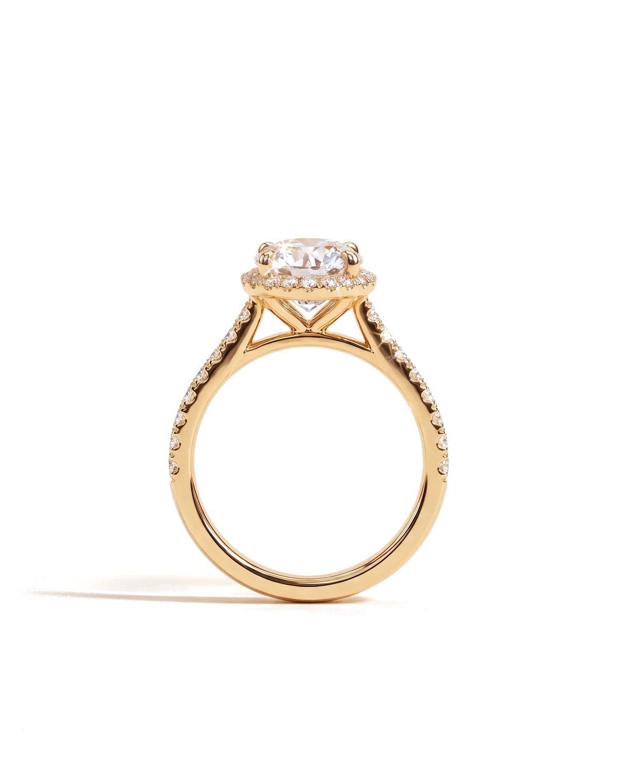 Solitär-Verlobungsring Halo in Gelbgold mit rundem Brillanten